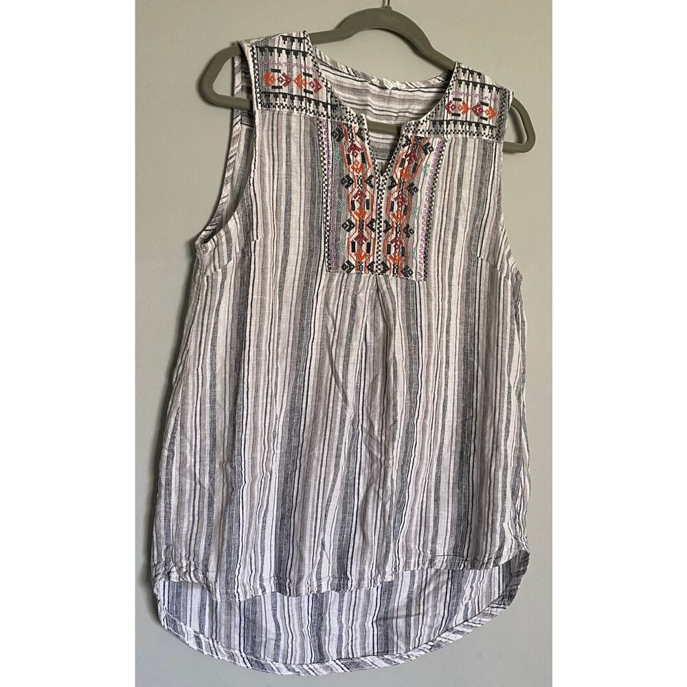 beachlunchlounge Boho Linen Cotton Sleeveless Popover Top Embroidered Women's XL